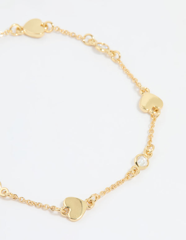 Gold Plated Cubic Zirconia & Heart Bracelet