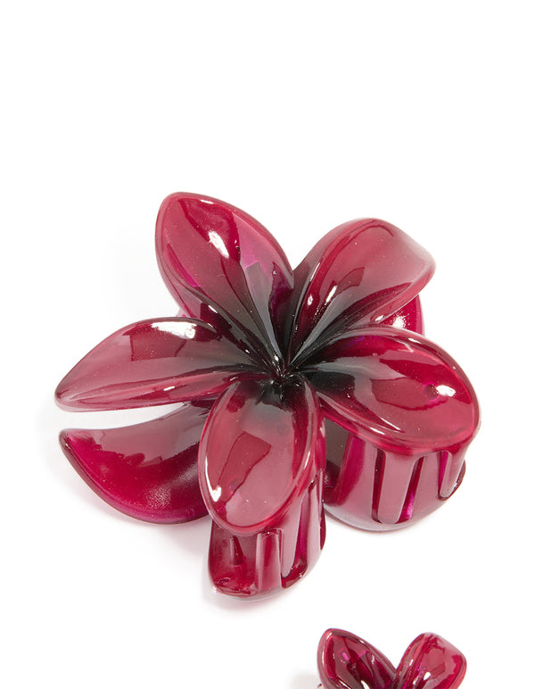 Burgundy Ombre Tropical Frangipani Flower Claw Clips 3-Pack