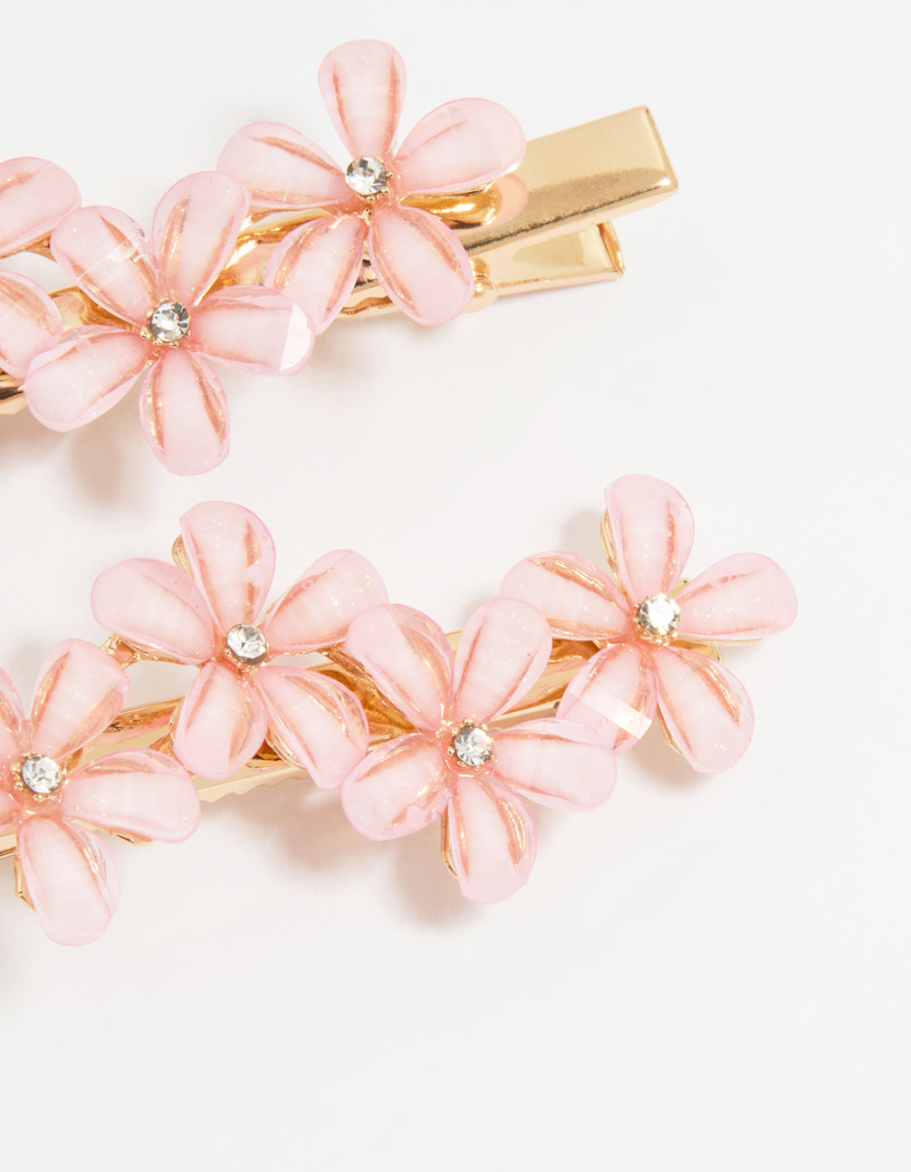 Gold Diamante Mini Pink Flower Clips 2-Pack