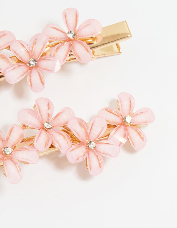 Gold Diamante Mini Pink Flower Clips 2-Pack