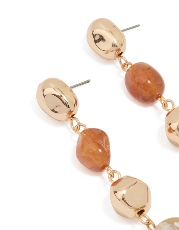 Gold Neutral Beaded Organic Drop Earrings