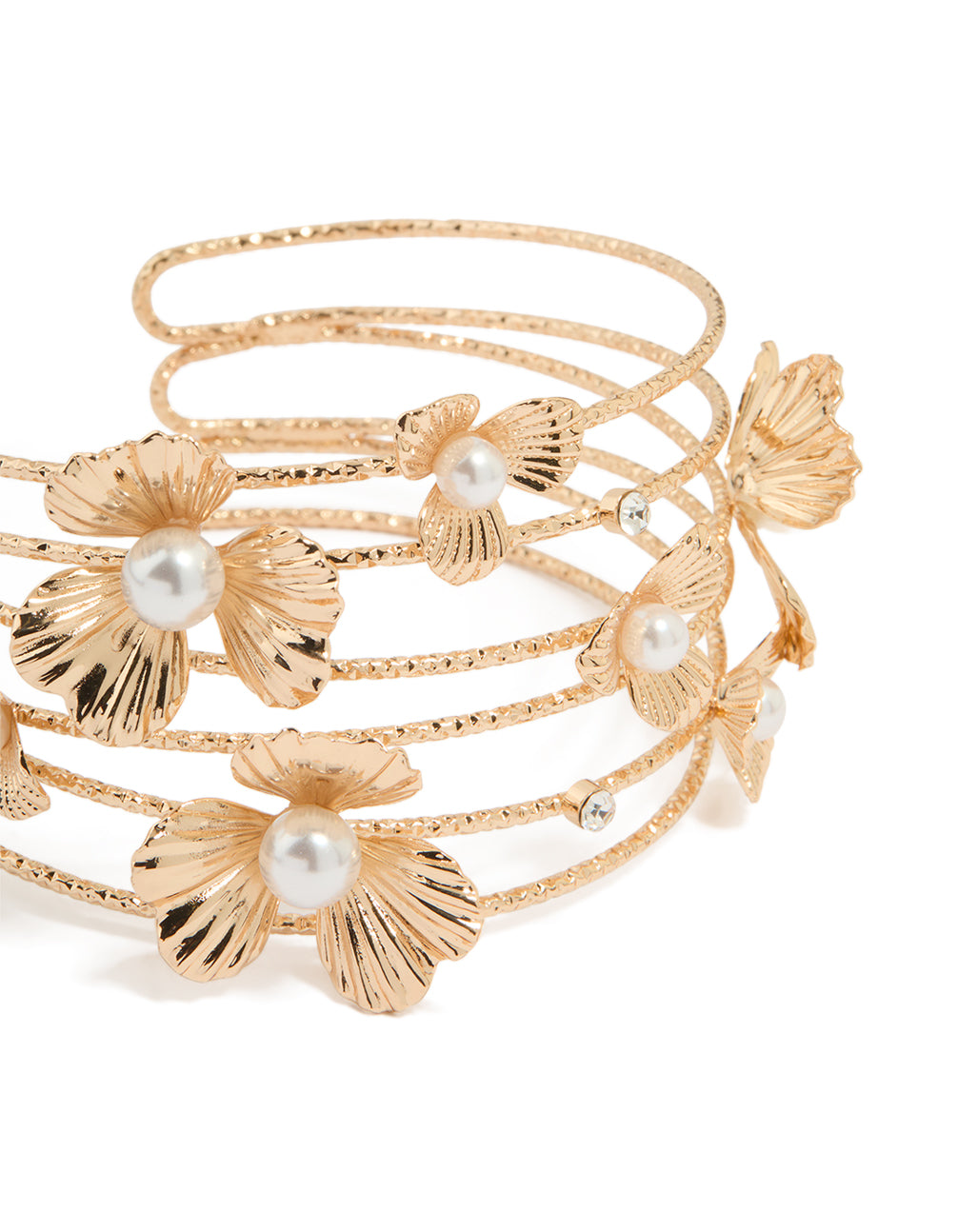 Gold Pearl Flower Wrist Cuff