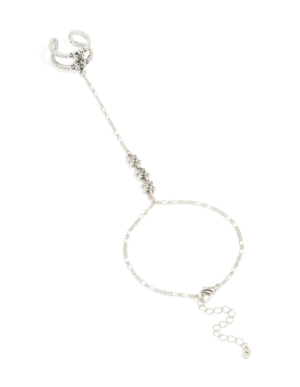 Antique Silver Rustic Ring Hand Chain