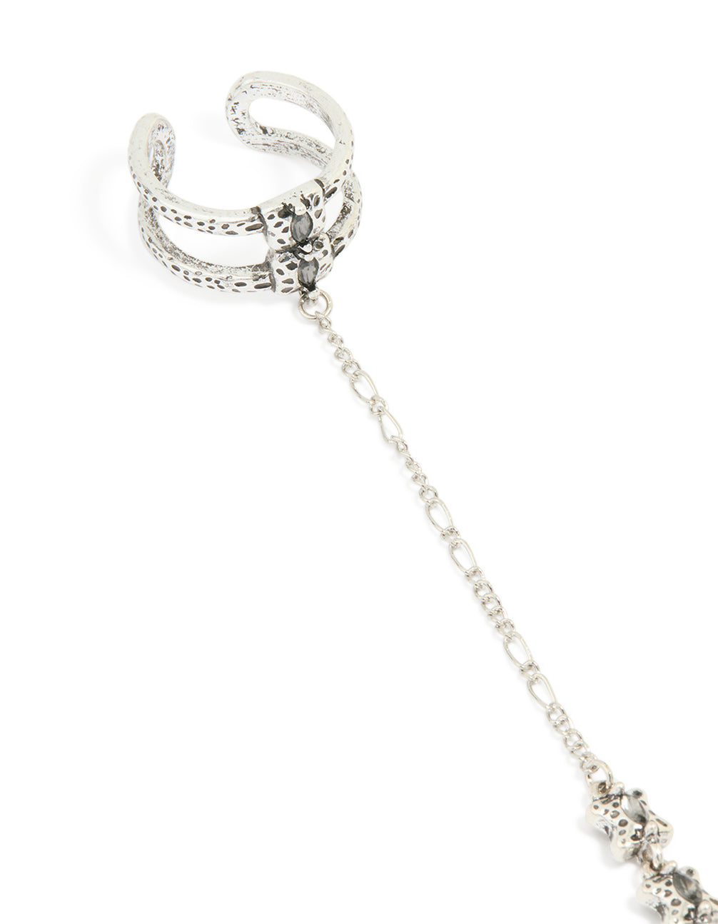 Antique Silver Rustic Ring Hand Chain