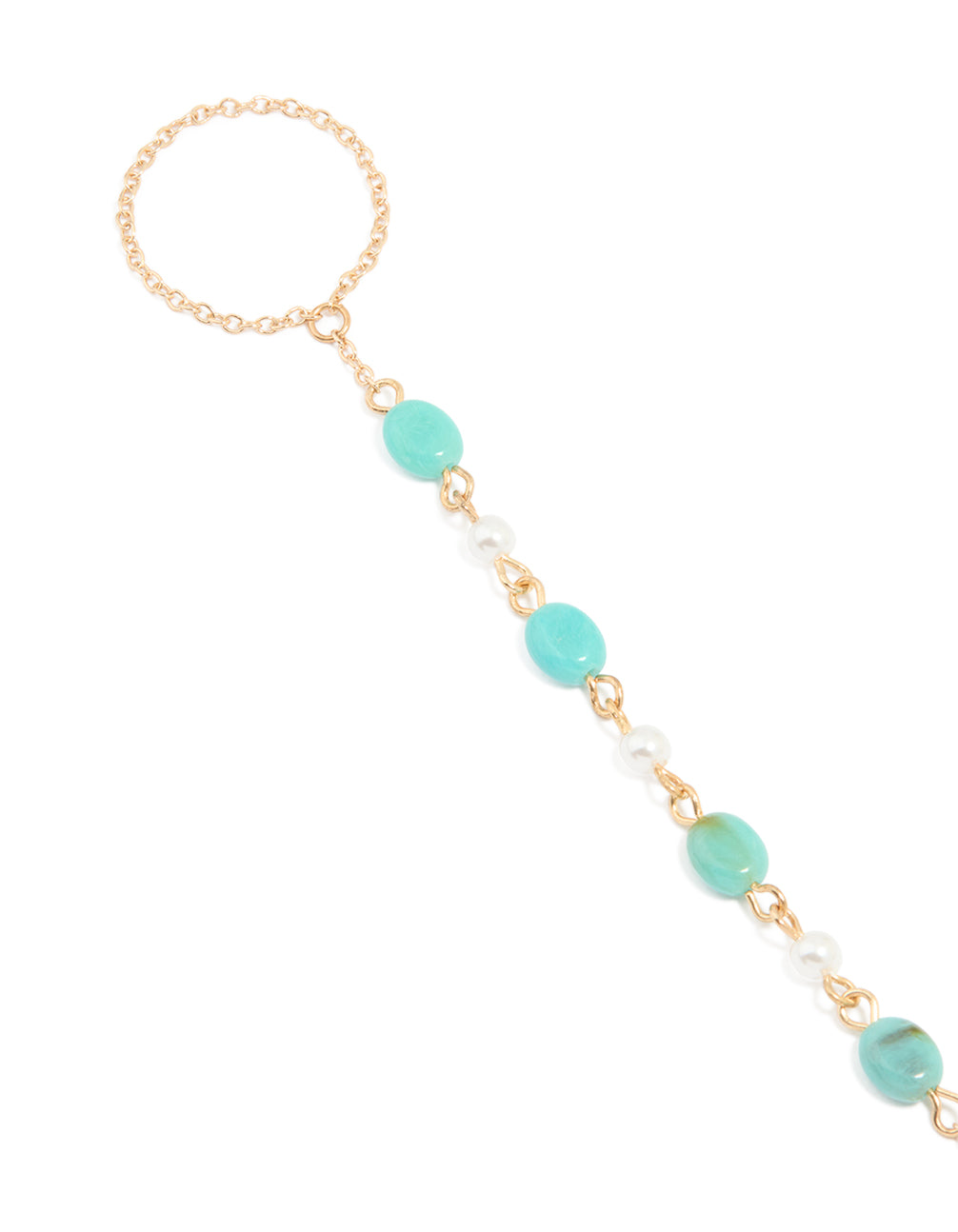 Gold Blue Bead & Pearl Hand Chain
