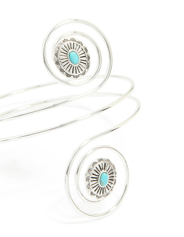Silver Blue Stone Swirled Arm Cuff