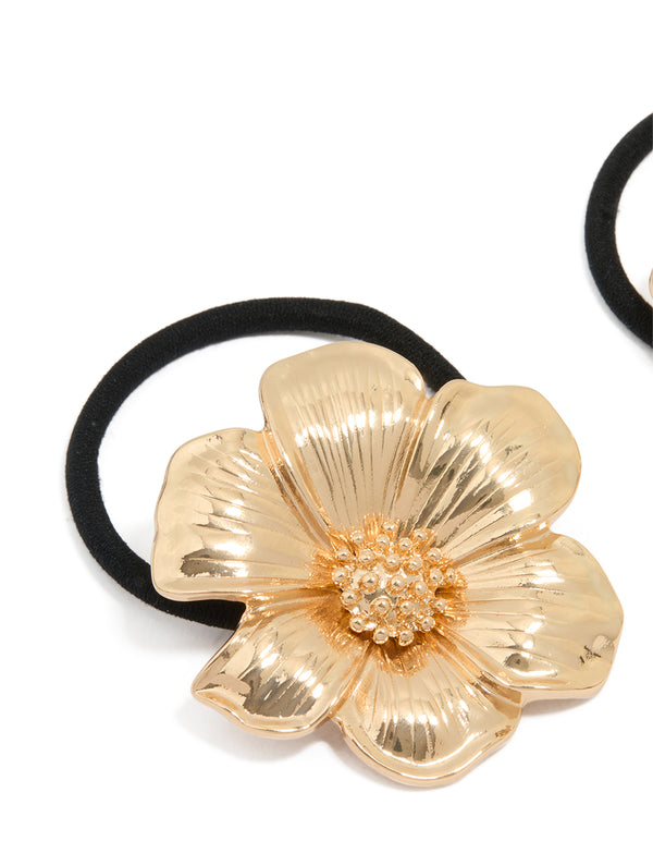 Gold Flower Detail Hair Ties 2-Pack