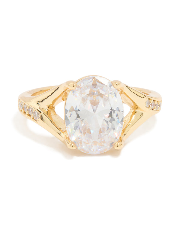 Gold Plated Cubic Zirconia Oval Ring