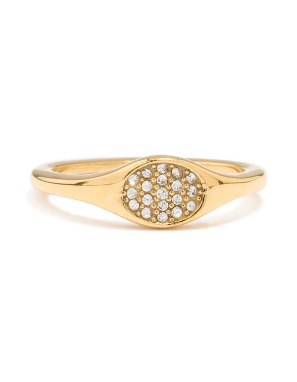 Elegant waterproof gold plated stainless steel diamante circle ring in clear tone close up view