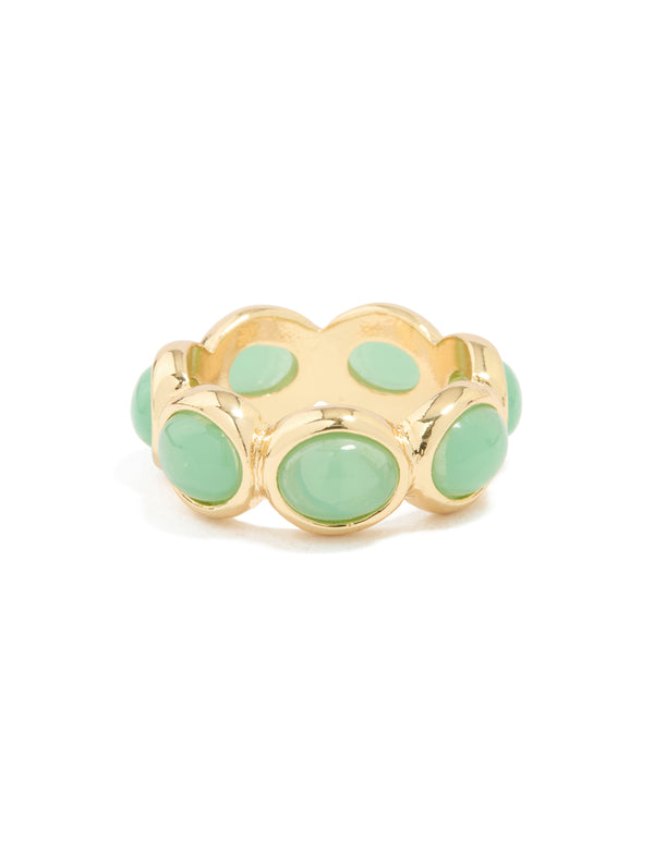 Gold Plated Green Semi Precious Stones Circle Ring