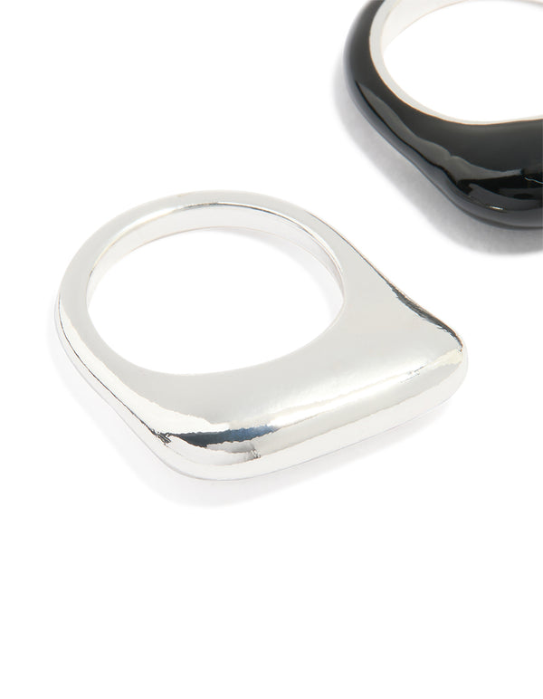 Silver & Black Rectangle Bar Rings 2-Pack