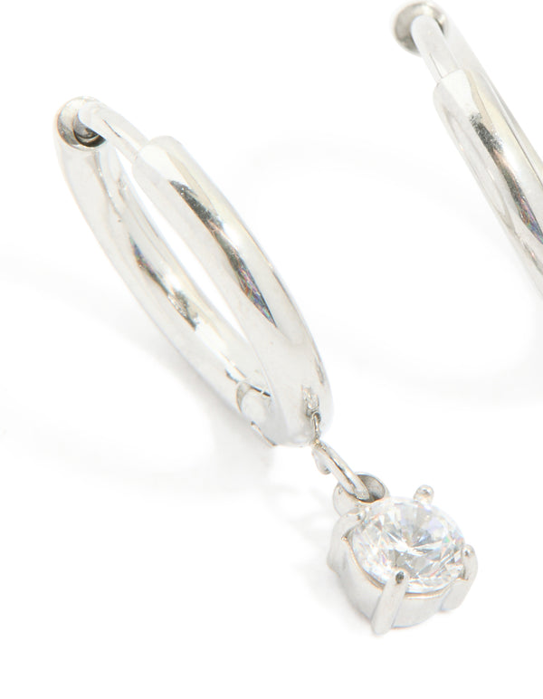 Stainless Steel 4mm Prism Drop Hoop Earrings