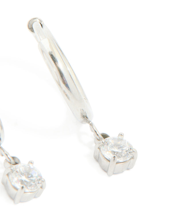 Stainless Steel 4mm Prism Drop Hoop Earrings