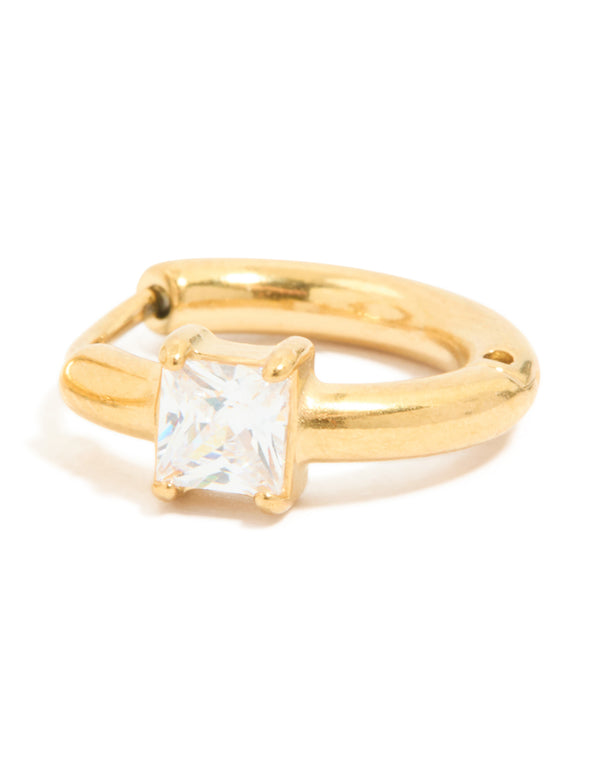 Gold Plated Princess Square Prism Hoop Earrings