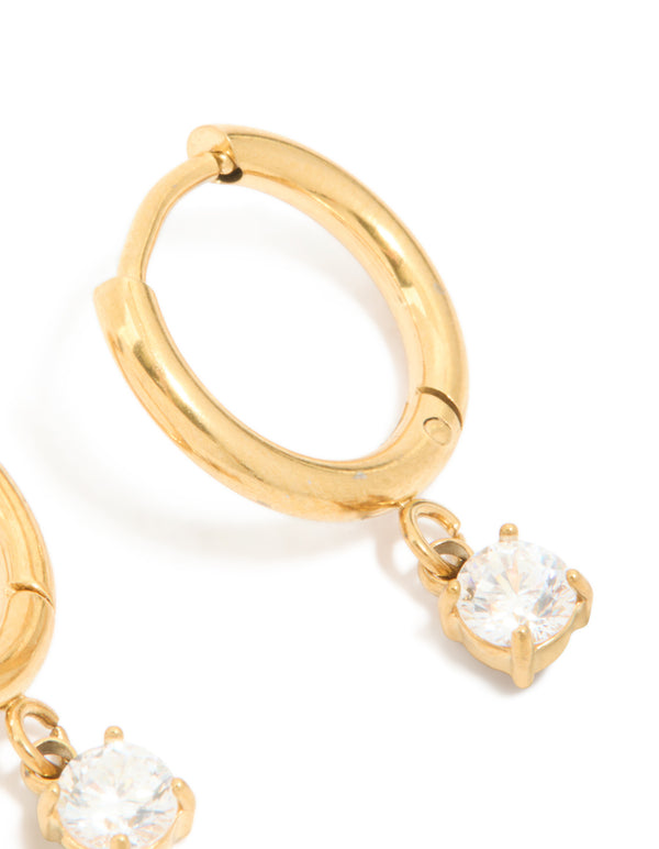 Gold Plated Surgical Steel 4MM Drop Prism Hoop Earrings
