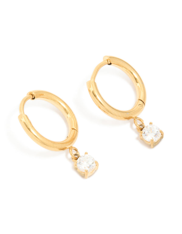 Gold Plated Surgical Steel 4MM Drop Prism Hoop Earrings