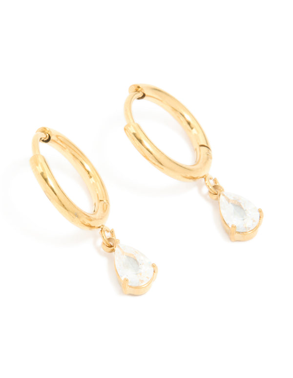 Gold Plated Surgical Steel Pear Drop Prism Hoop Earrings