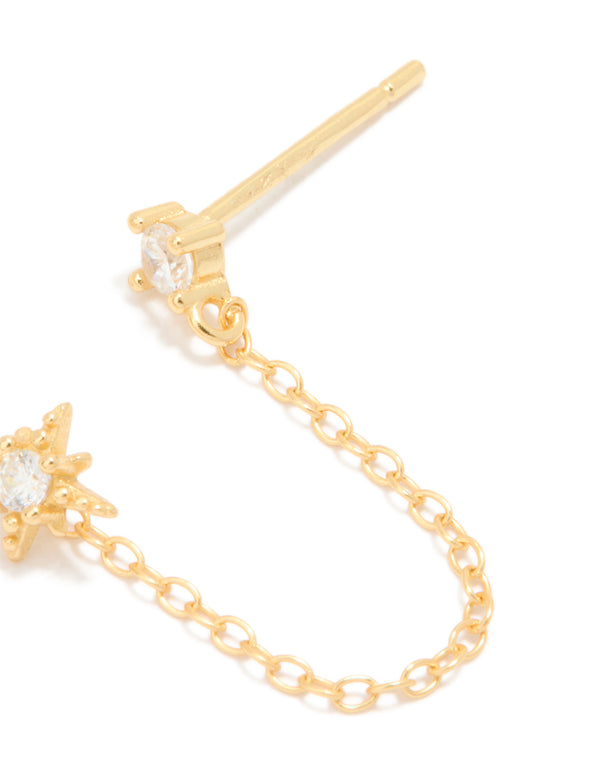 Gold Plated Sterling Silver Cubic Zirconia Chain Double Earring