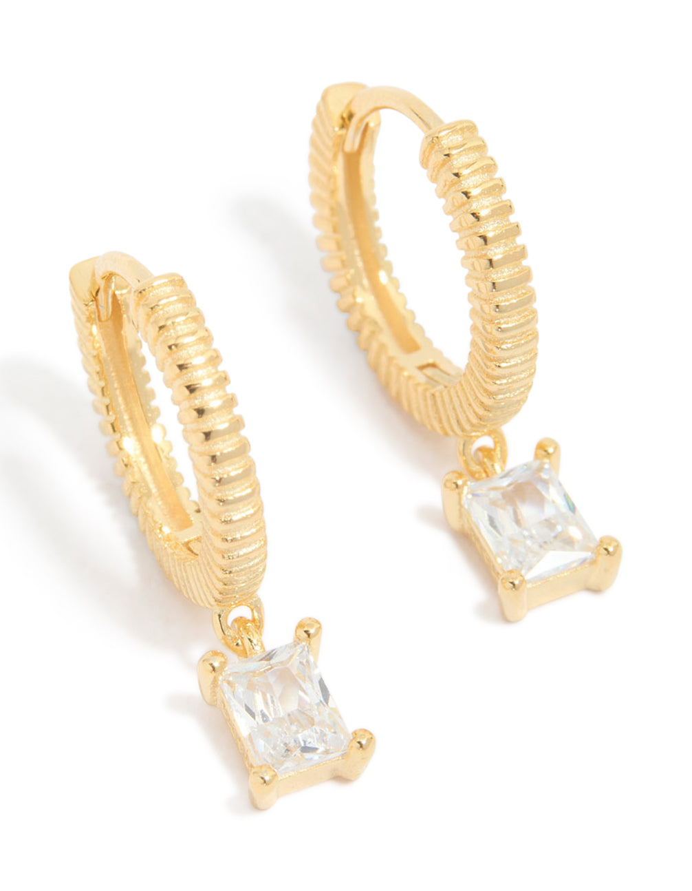 Gold Plated Sterling Silver Cubic Zirconia Drop Charm Huggie Earrings