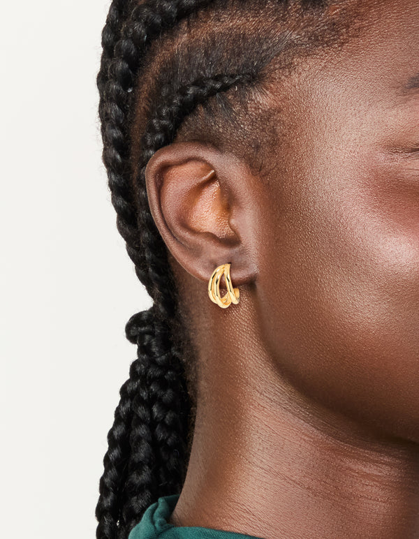 Waterproof Gold Plated Stainless Steel Double Row Hoop Earrings