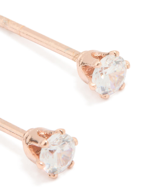 Rose Gold Plated Surgical Steel Cubic Zirconia Stud Earrings
