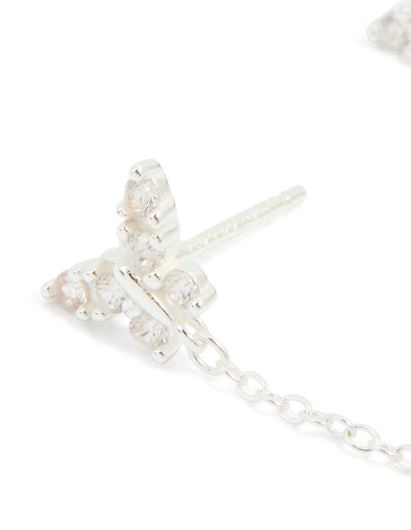 Sterling Silver Chain Double Stud Earrings