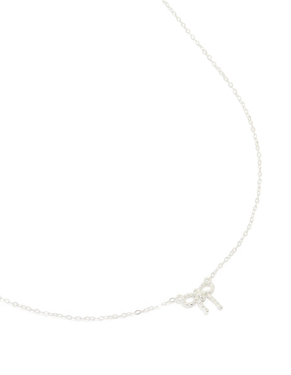 Sterling Silver Textured Bow Necklace