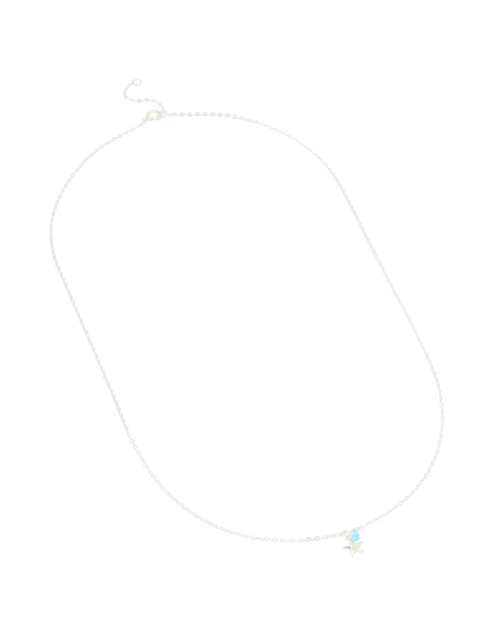 Featuring sterling silver construction, this blue cubic zirconia and starfish pendant necklace showcases ocean-inspired charm details with delicate crystal accents front view