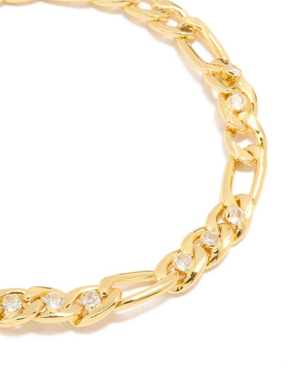 Gold Cubic Zirconia Large Chain Bracelet