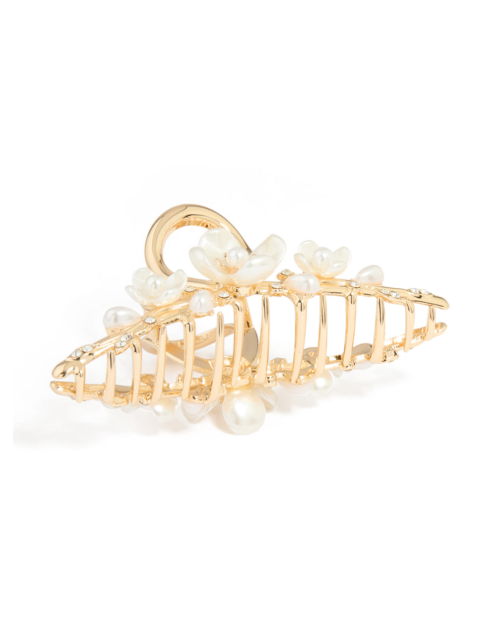 Gold Pearlised Floral Trio Claw Clip