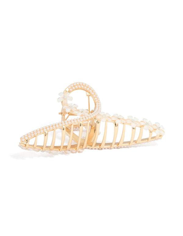 Gold Pearl Floral Small Loop Claw Clip