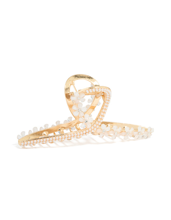Gold Pearl Floral Small Loop Claw Clip