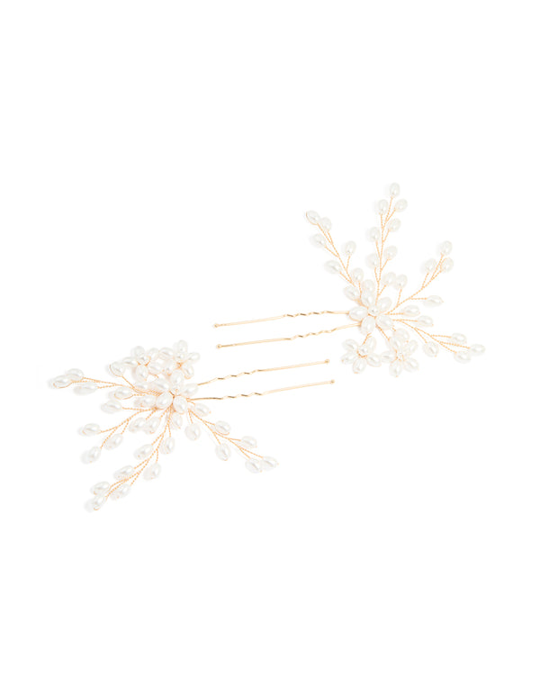 Gold Floral Large Fan Hair Pins 2-Pack