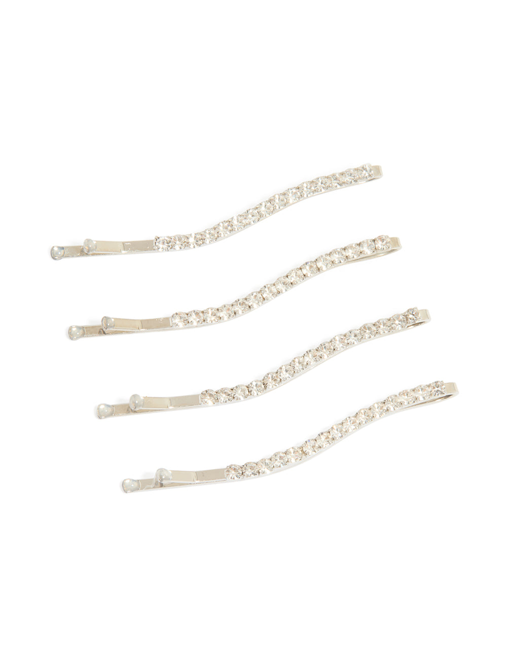 Silver Diamante Hair Clips 4-Pack