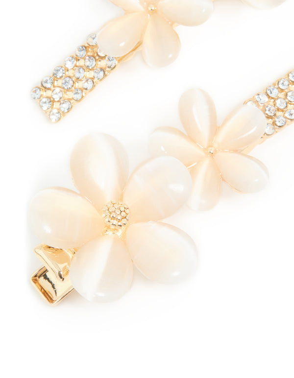 Gold Diamante Pave Double Flower Hair Clips 2-Pack