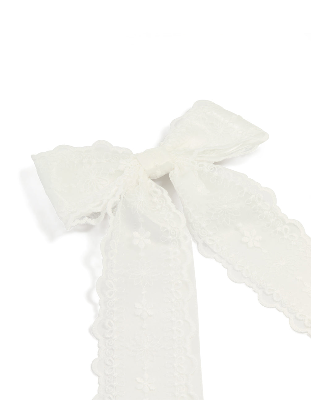 White Fabric Ribbon Lace Bow Layered Clip