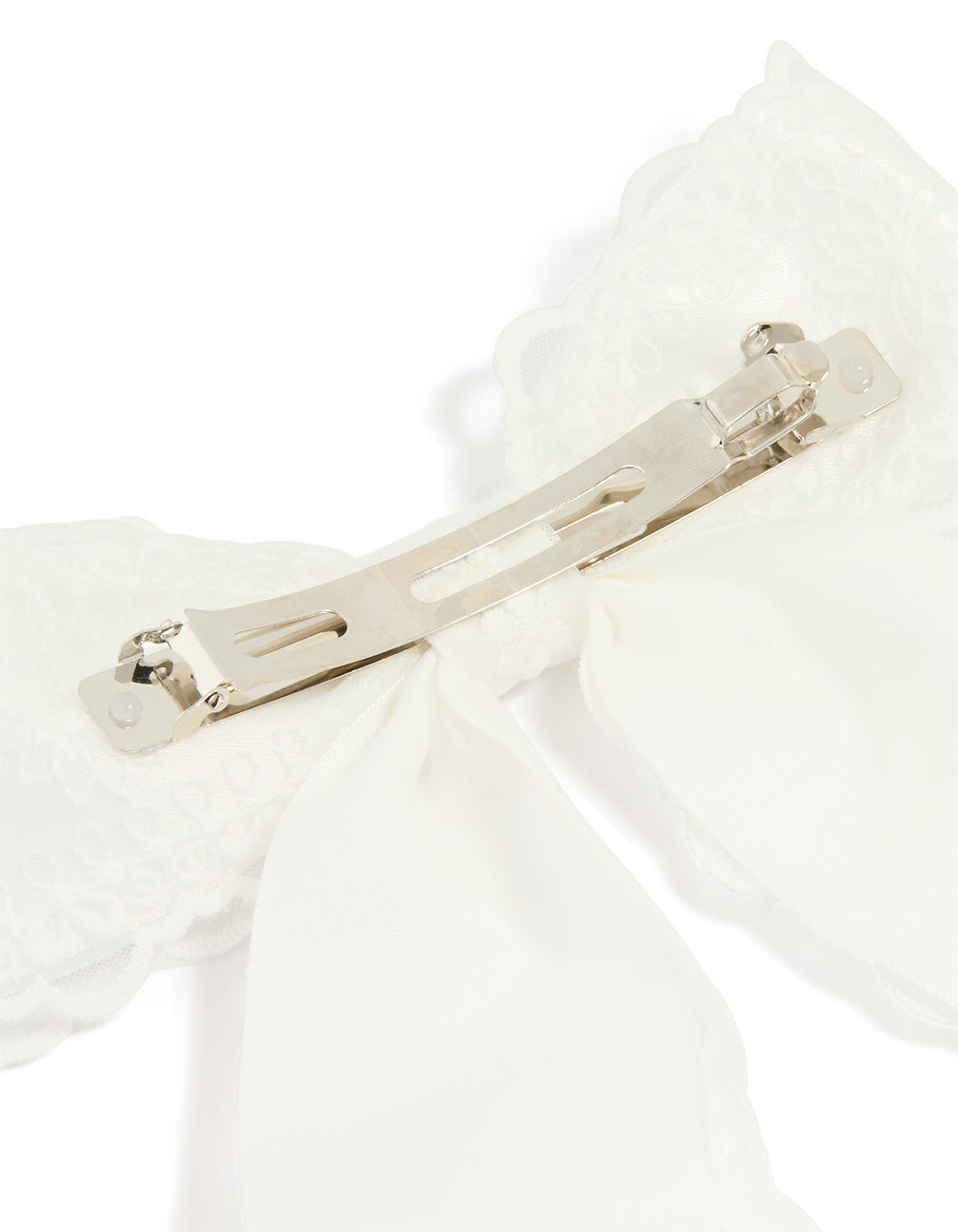 White Fabric Ribbon Lace Bow Layered Clip