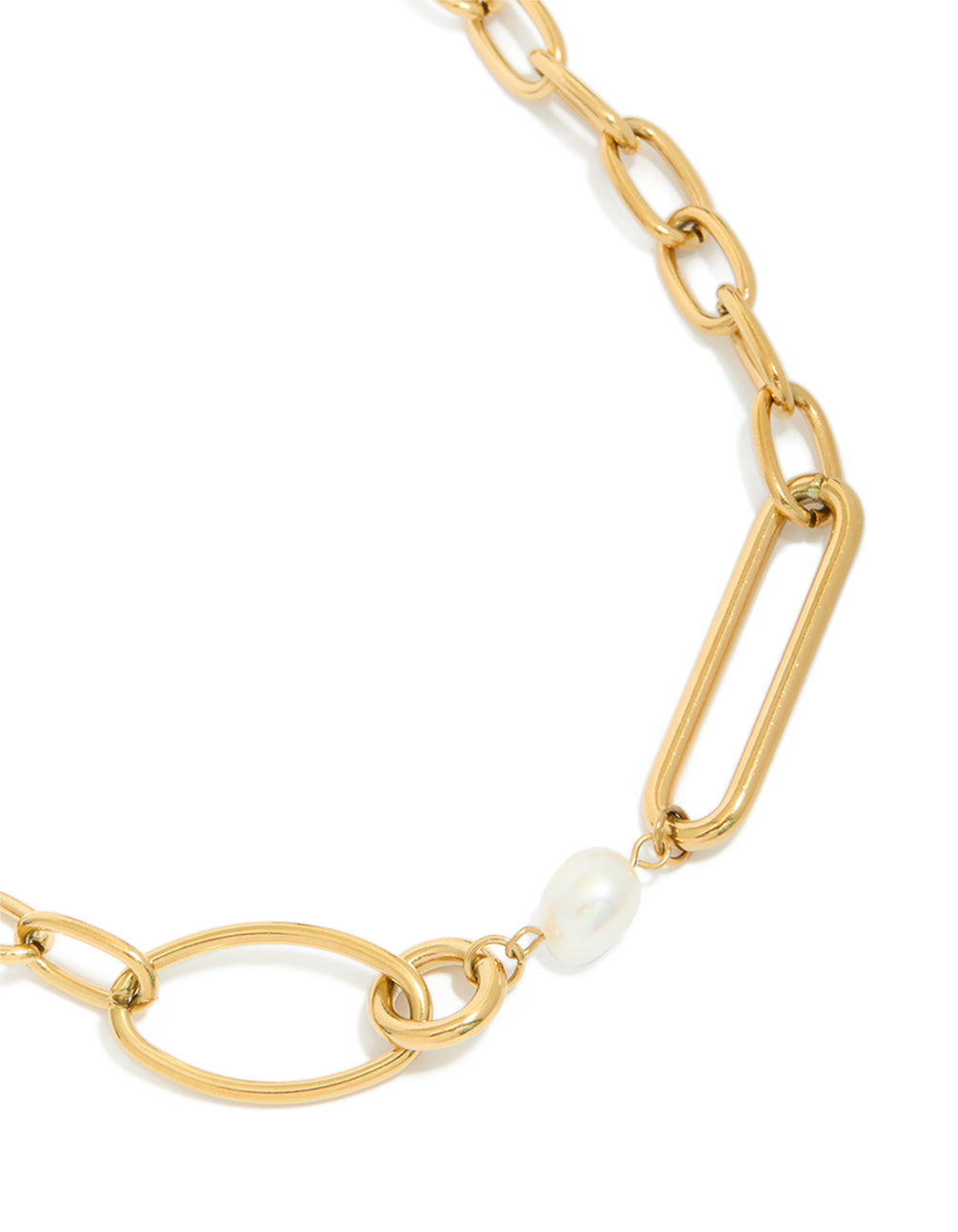 Waterproof Gold Plated Stainless Steel Irregular Paperclip Freshwater Pearl Necklace