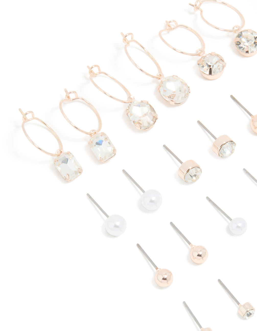 Rose Gold Diamante Pearl Ball Hoop & Stud Earrings 12-Pack