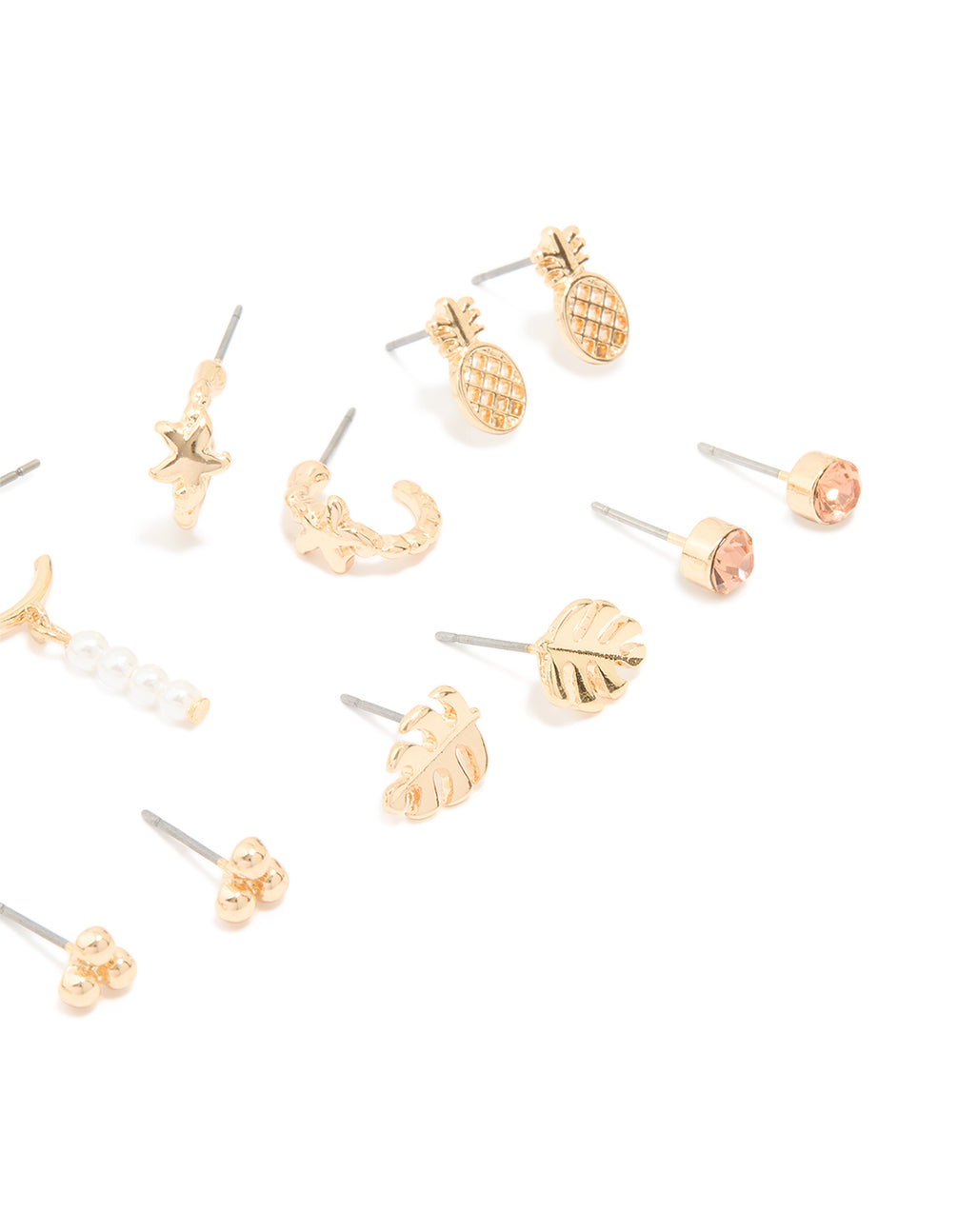 Gold Tropical Pineapple & Leaf Earrings 8-Pack