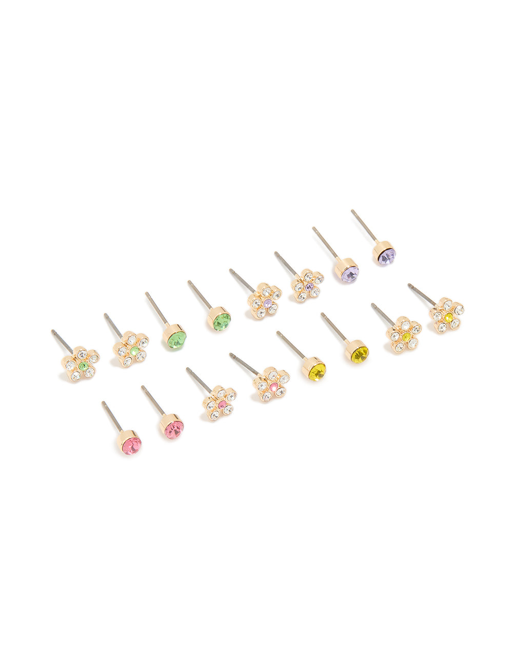Gold Flower Diamante Stud Earrings 8-Pack