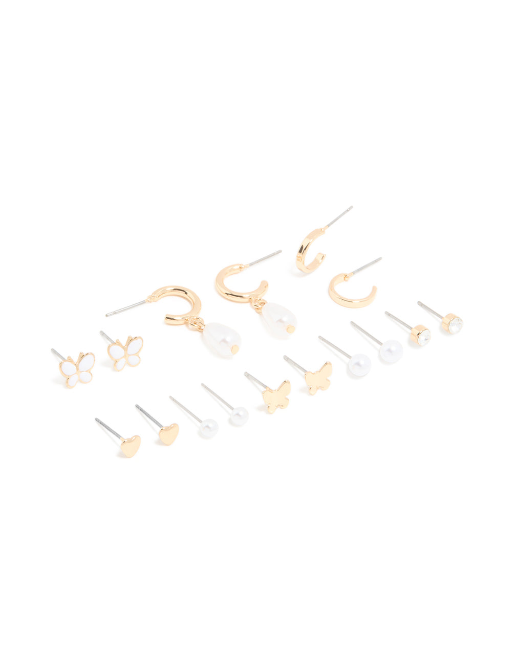 Gold Pearl & Butterfly Earrings 8-Pack