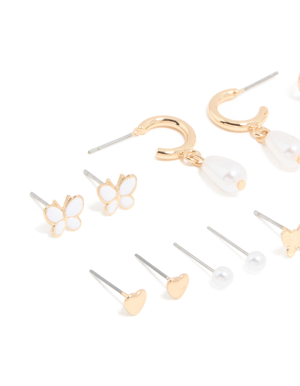 Gold Pearl & Butterfly Earrings 8-Pack