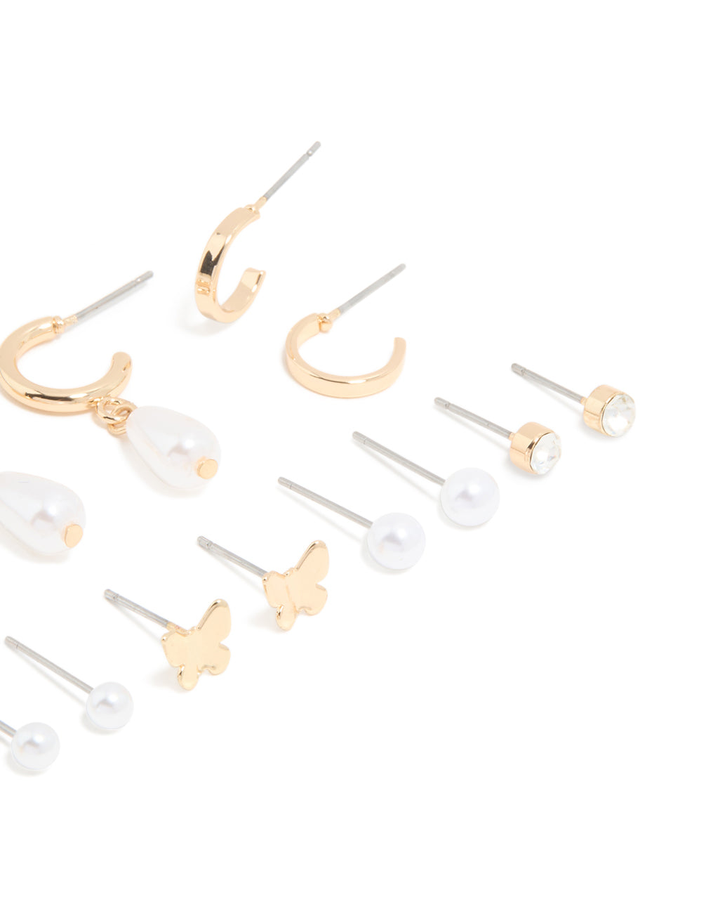 Gold Pearl & Butterfly Earrings 8-Pack