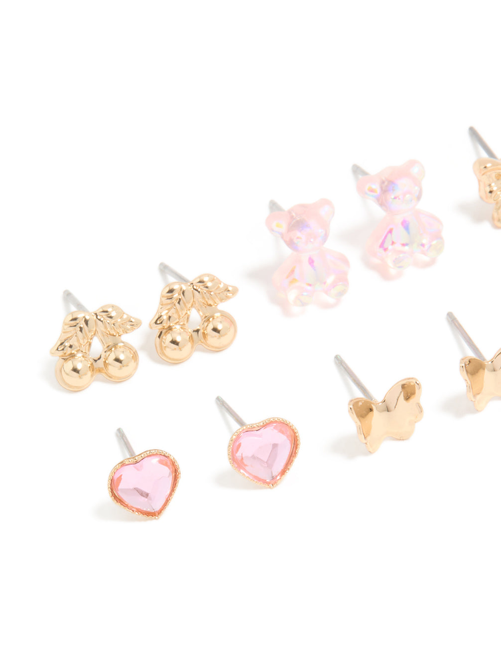 Gold Rose & Pink Teddy Mixed Stud Earrings 8-Pack