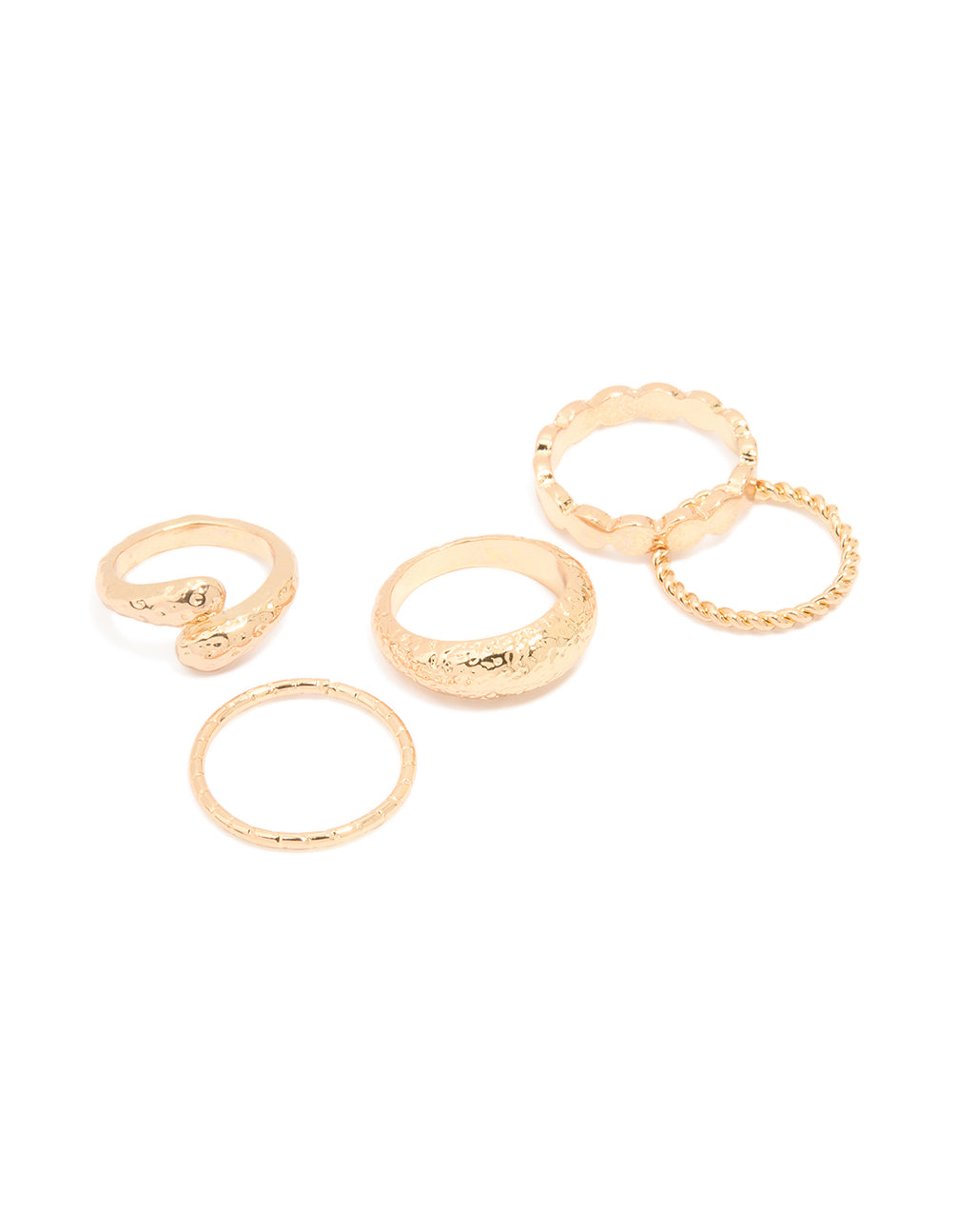 Gold Textured Twist Mixed Rings 5-Pack