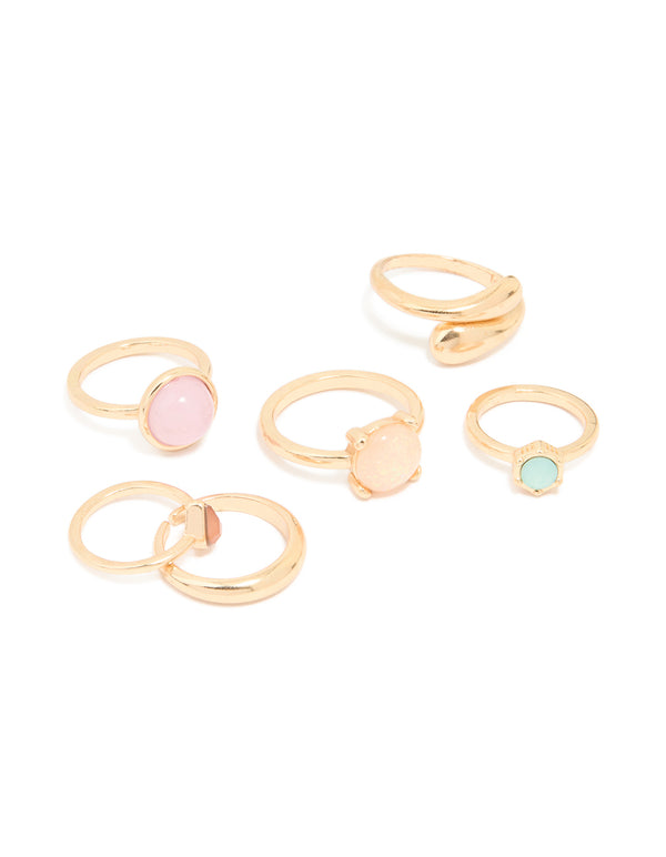 Gold Mixed Stone Rings 6-Pack