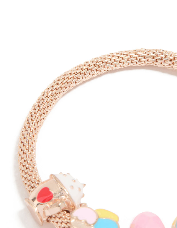 Kids Rose Gold Diamante & Bow Charm Bracelet
