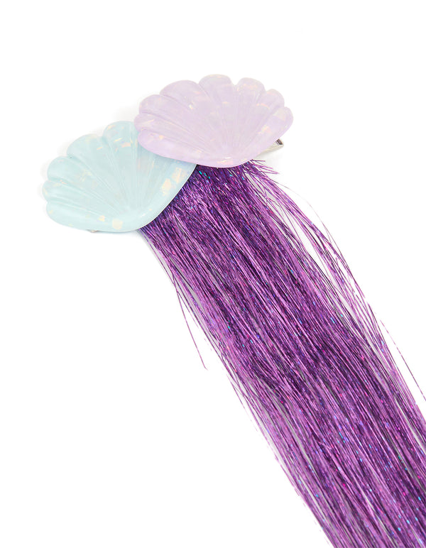 Kids Fabric Shell Purple Tinsel Hair Clip
