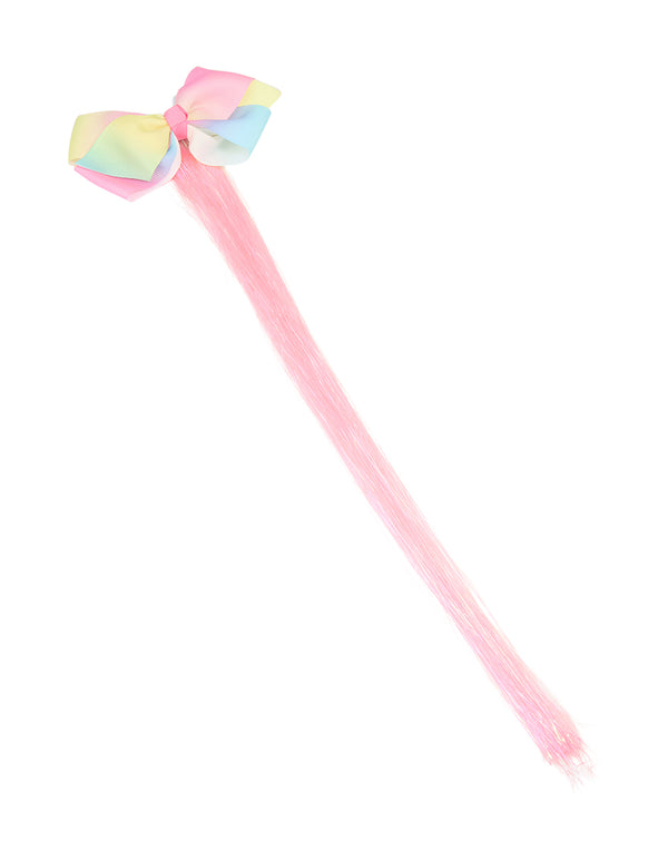 Kids Fabric Bow Pink Tinsel Clip